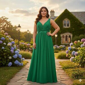 Emerald Green Chiffon Formal Gown